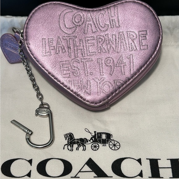 COACH Poppy Metallic Leather Heart Bag Charm/Key Pouch - Picture 7 of 9